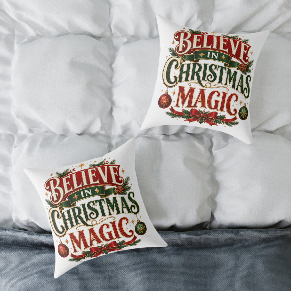 Believe In Christmas Magic Square Poly Canvas Pillow