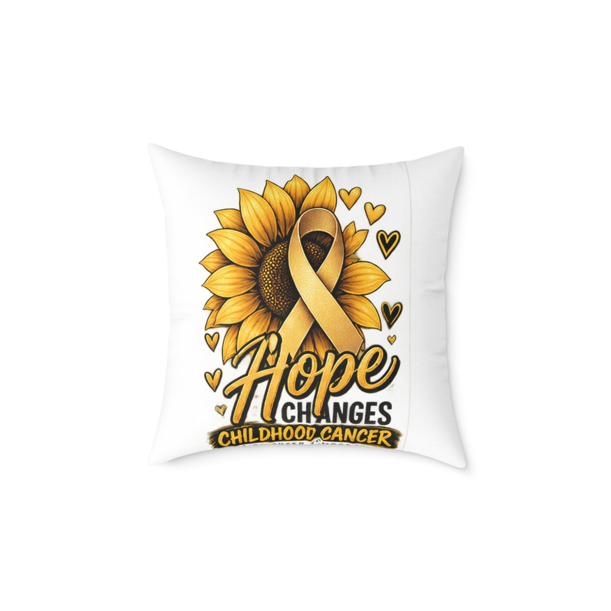 Childhood Cancer Awareness Pillow — 'Hope Changes' Sunflower Ribbon Square Throw Pillow
