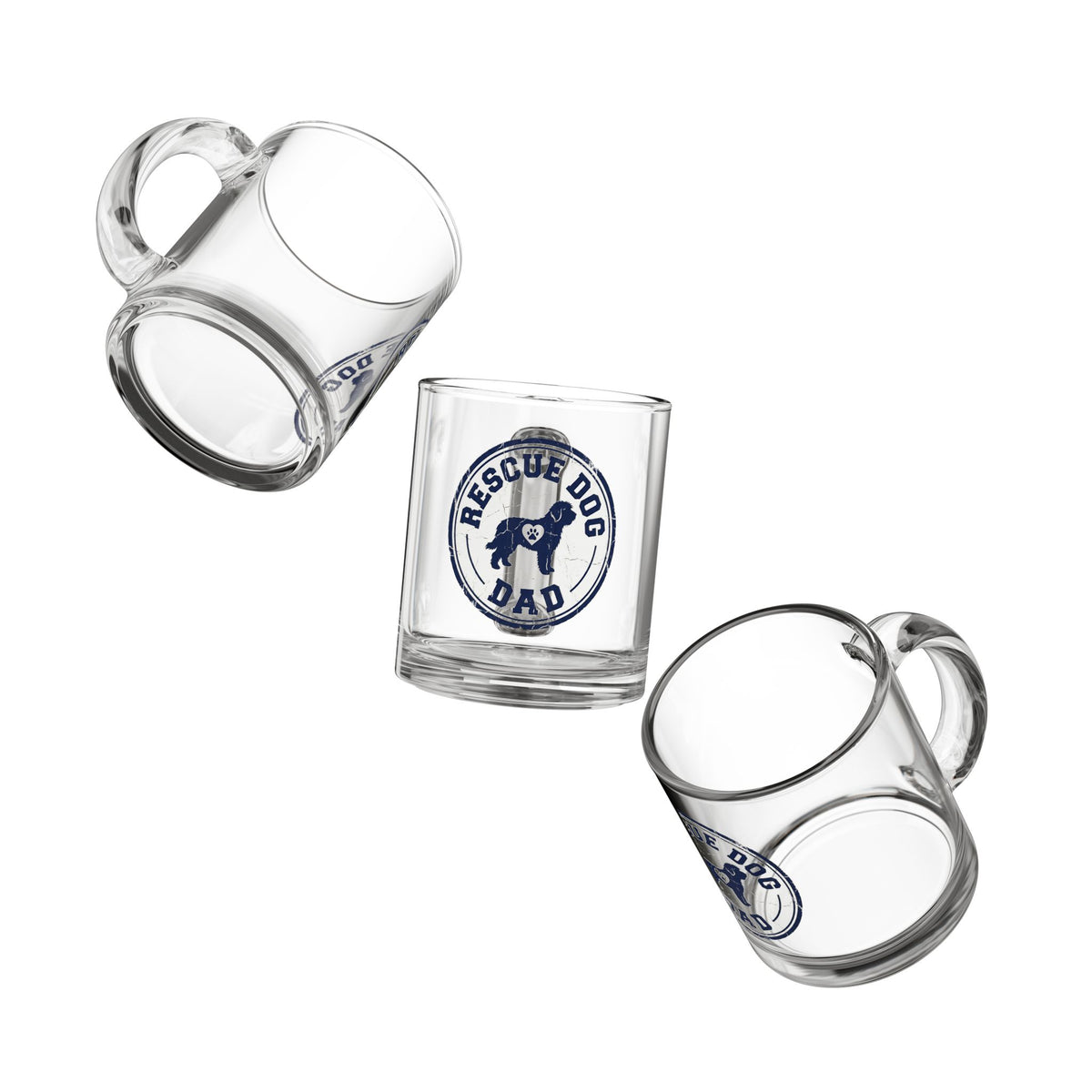 Funny Glass Mug Rescue Dog Dad Glass Mug — 10oz Clear Coffee Cup for Dog Lovers