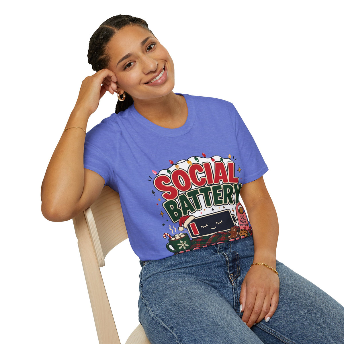 Social Battery Holiday T‑Shirt — Funny Christmas Recharge Graphic Tee