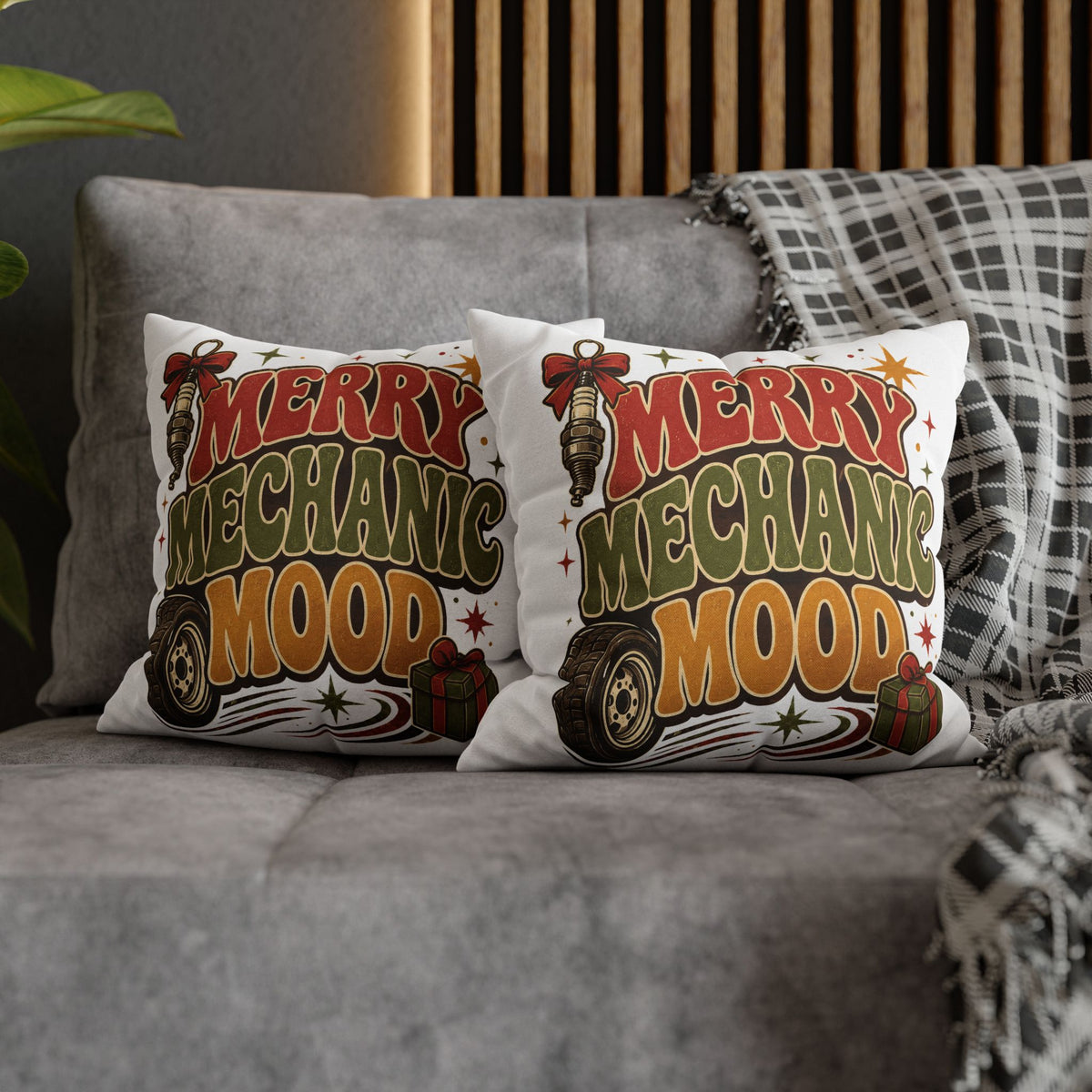 Merry Mechanic Mood Pillowcase Modern Day Christmas  — Festive Automotive Holiday Throw Pillowcase