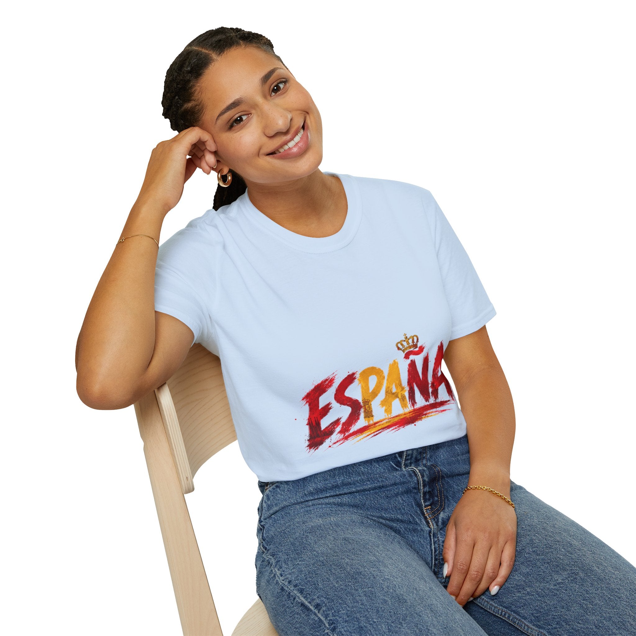 Spain  Graphic T-Shirt — Spanish Flag Brushstroke Design with Crown