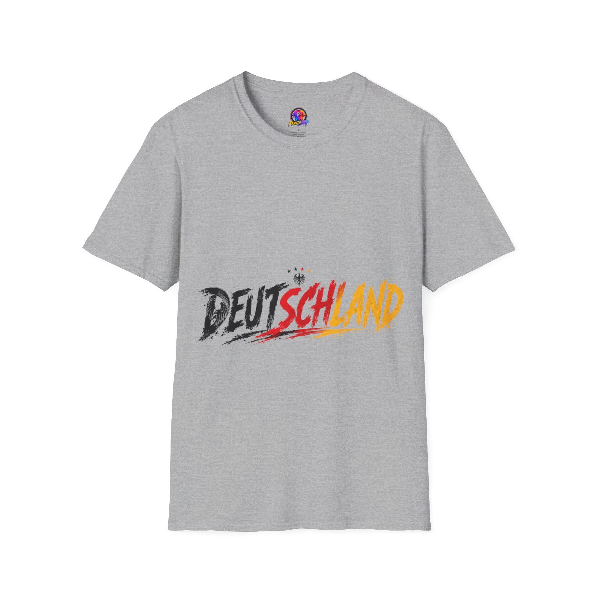 Germany Deutschland Football T-Shirt — Deutschland Script with German Flag Brushstroke