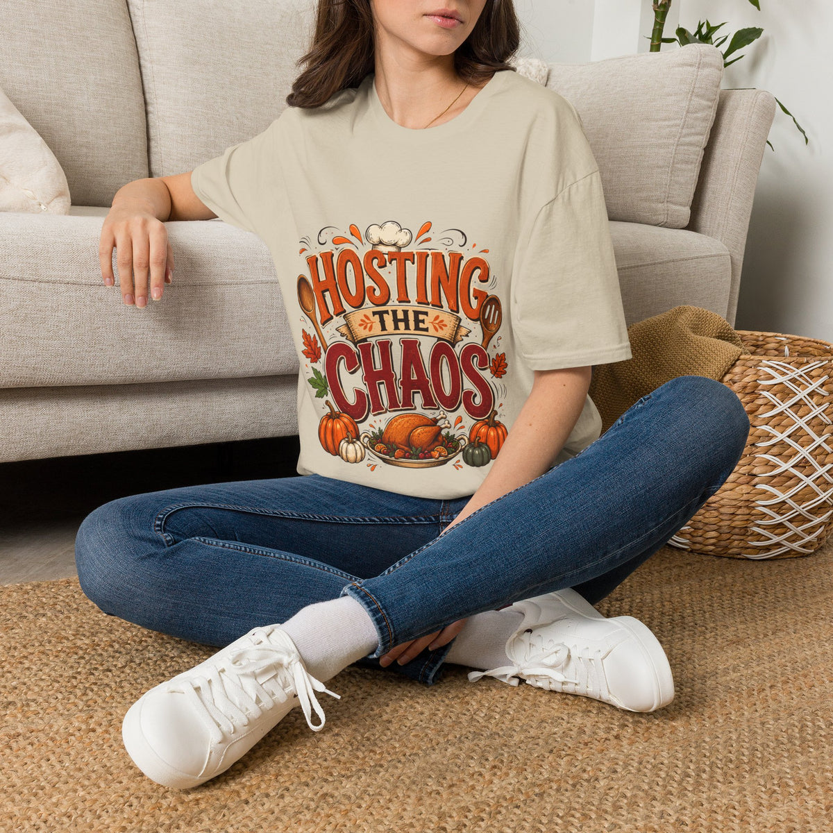Thanksgiving T-Shirt Hosting the Chaos T-Shirt — Funny Thanksgiving Cooking Shirt for Hosts