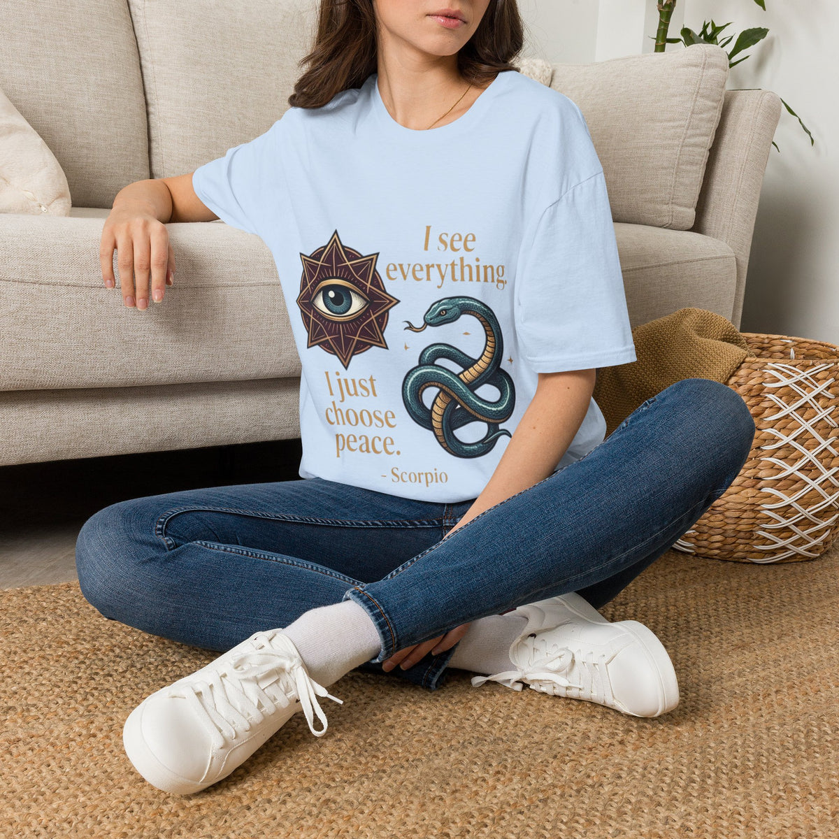 Scorpio “I See Everything” Zodiac T‑Shirt — Astrological Snake & All‑Seeing Eye Design
