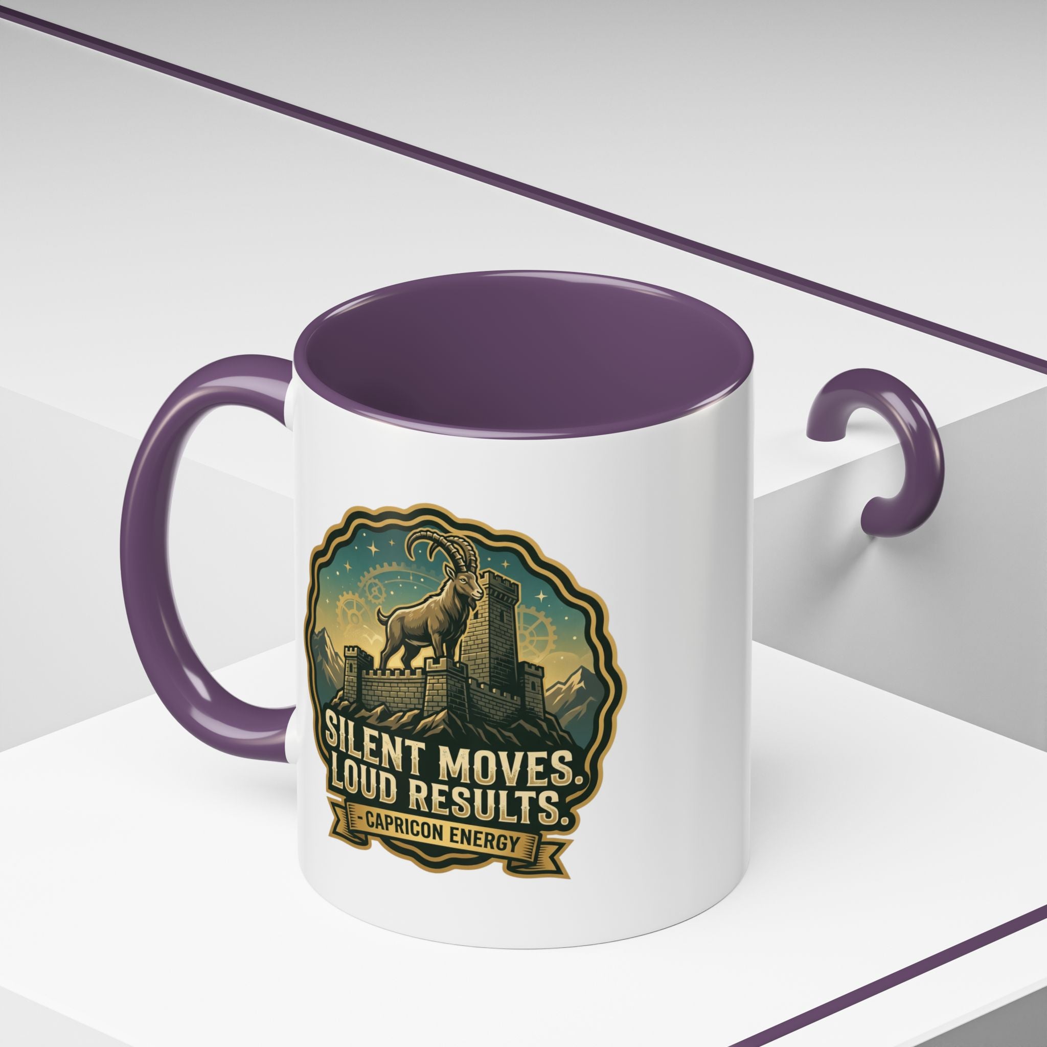 Capricorn Coffee Mug - "Silent Moves. Loud Results." Zodiac Goat Accent Mug