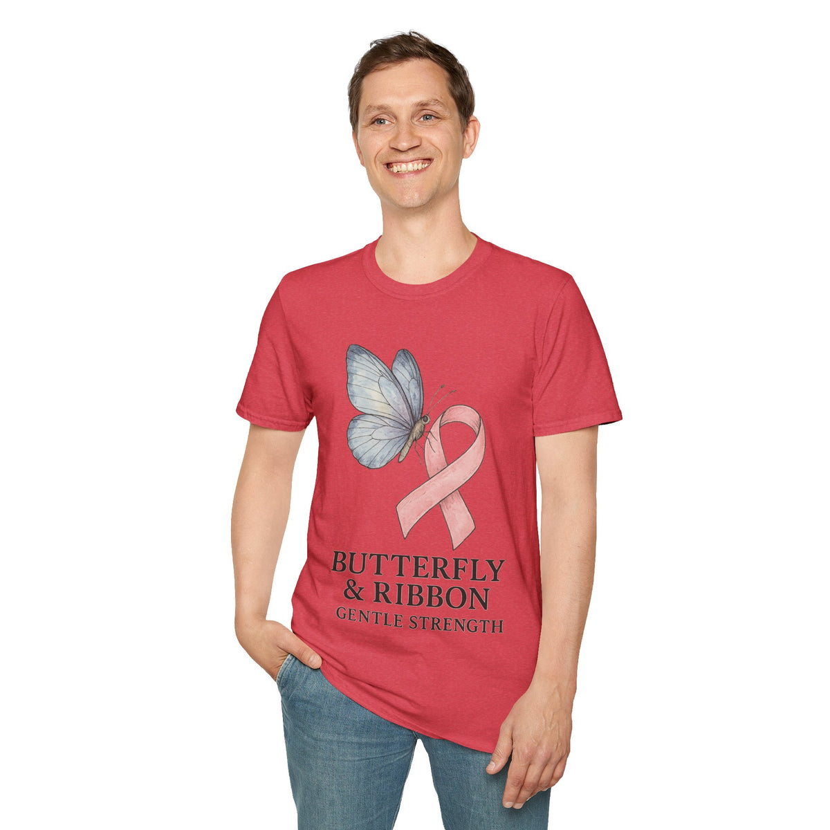 Butterfly and Ribbon Gentle Strength Graphic Tee, Pink Ribbon Breast Cancer T-Shirt - Trending Now - September 2026