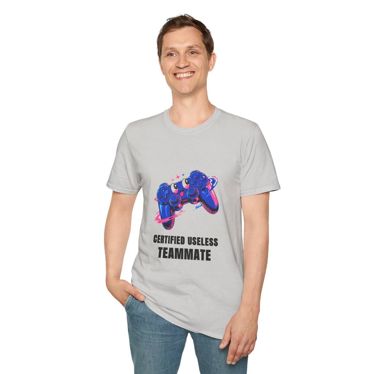 Certified Useless Teammate Gamer T-Shirt — Retro Neon Gamepad Tee - Trending Now - August 2026