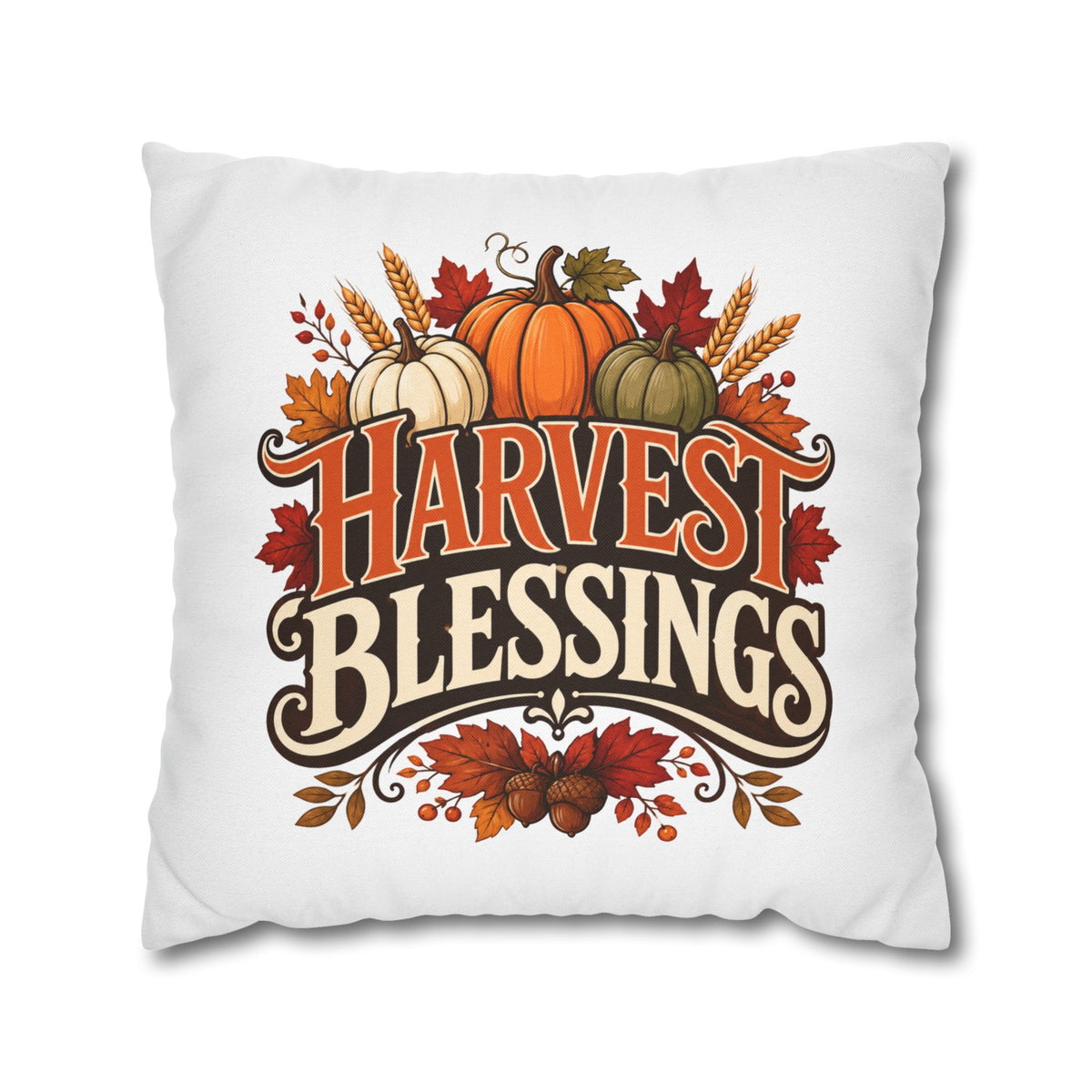 Thanksgiving Harvest Blessings Throw Pillowcase — Autumn Pumpkin Fall Decor