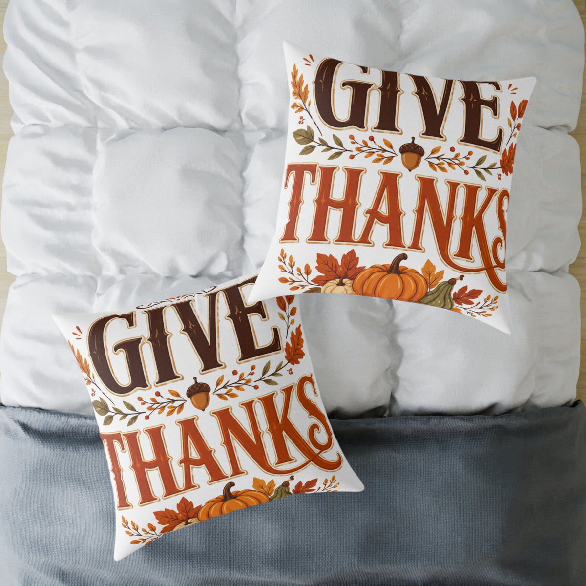 Thanksgiving Give Thanks Fall Pillow — Thanksgiving Decorative Throw Pillow