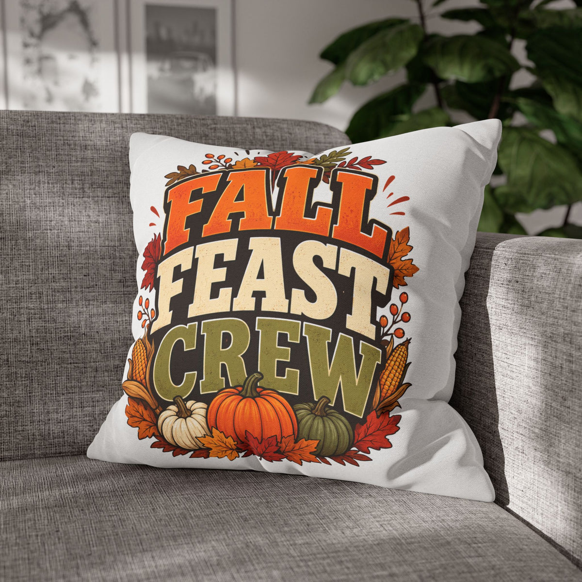 Thanksgiving Fall Feast Crew Pillowcase — Autumn Pumpkin & Leaves Decorative Pillow Cover