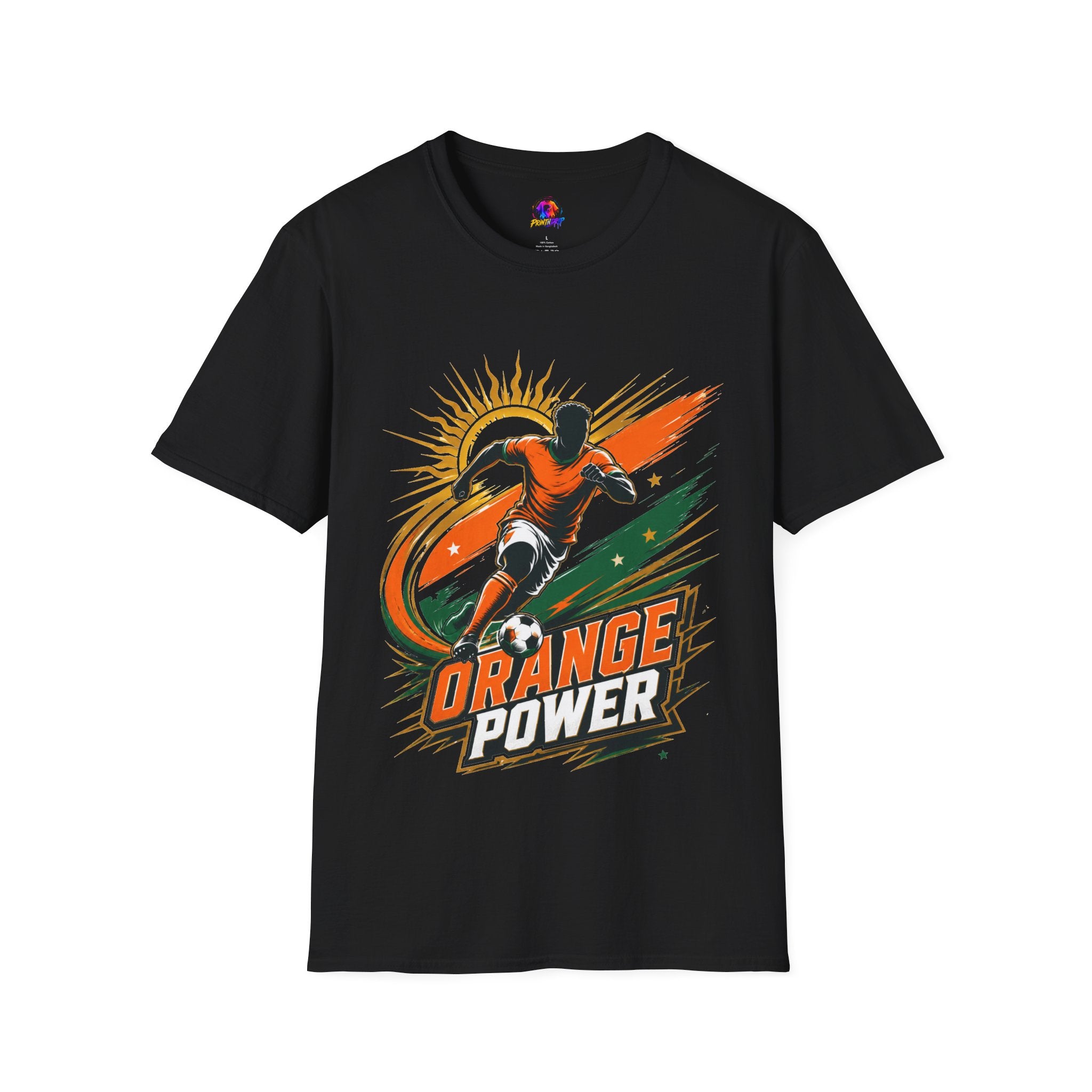 Côte d'Ivoire Orange Power Soccer T-Shirt — Dynamic Player Graphic Tee