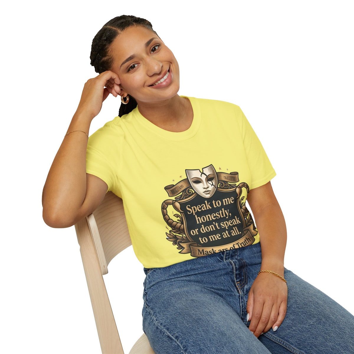 Speak to Me Mask T‑Shirt — 'Speak to me honestly...' Zodiac Scorpio Graphic Tee