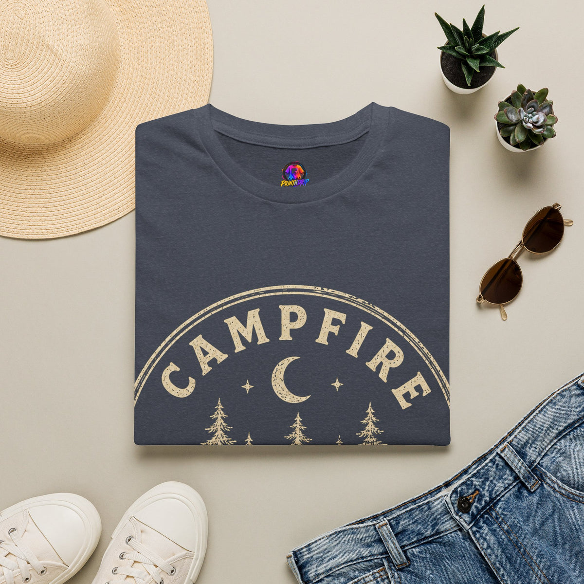 Campfire After Dark T-Shirt — Vintage Moon & Pines Camping Tee
