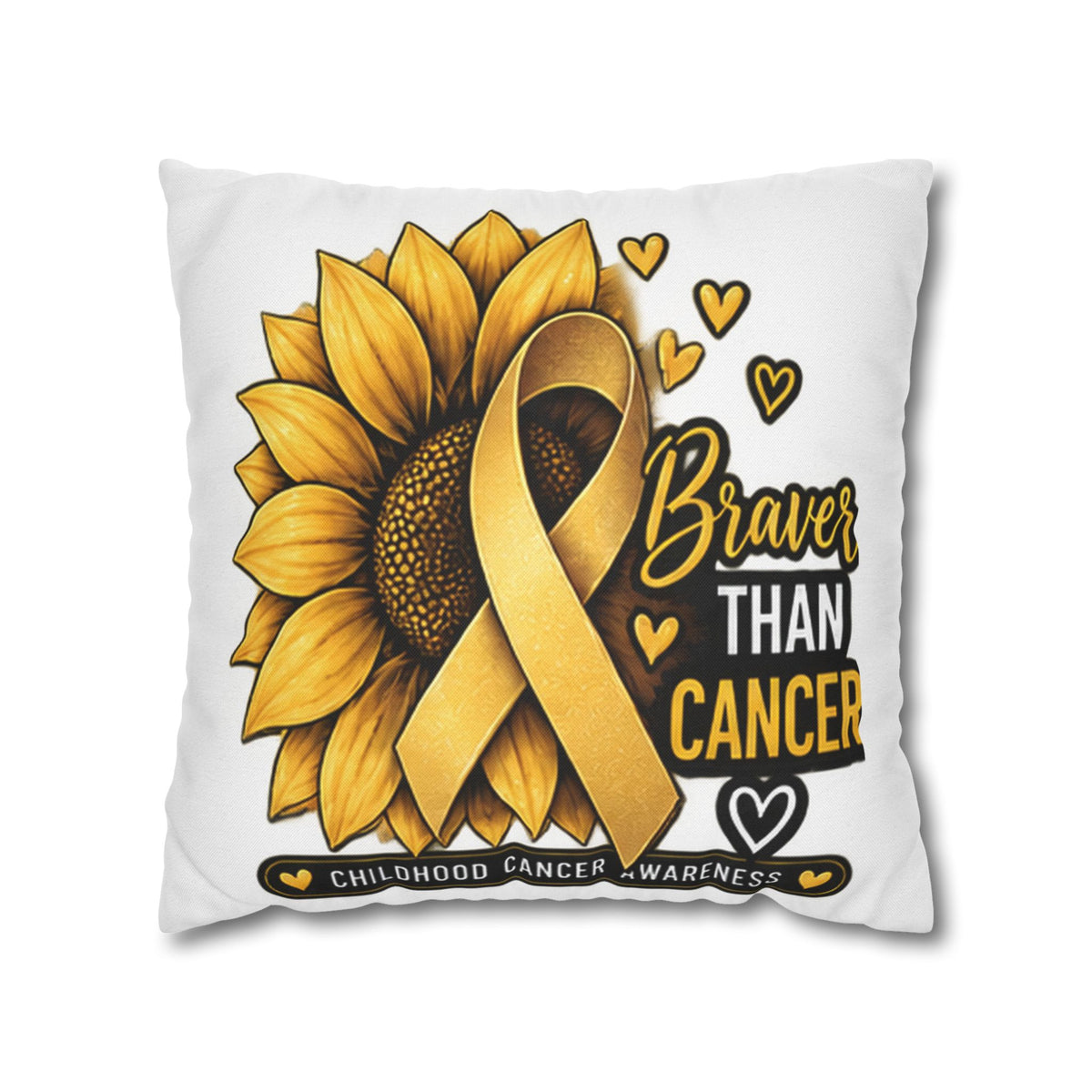 Childhood Cancer Brave Than Cancer Sunflower Ribbon Square Pillowcase