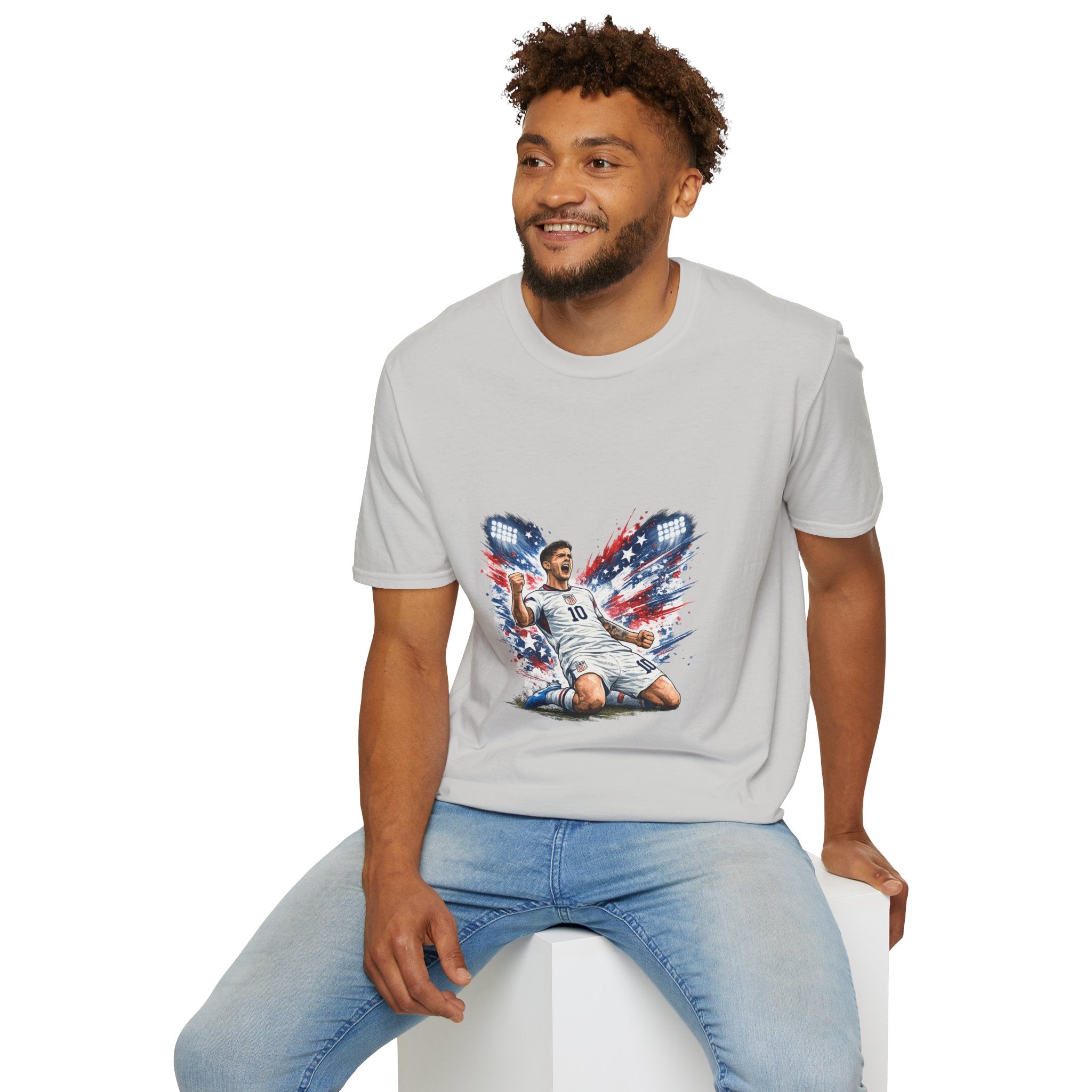 USA Soccer Player Flag T-Shirt — Patriotic Football Fan Tee