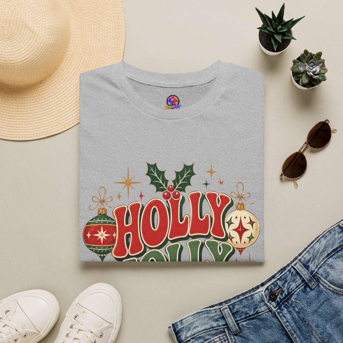 Holly Jolly Club Christmas T-Shirt — Retro Holiday Ornament Tee