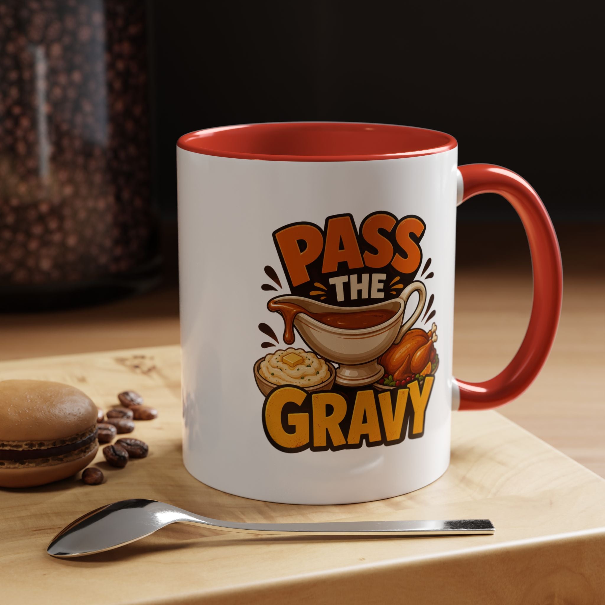 Thanksgiving Mug Pass the Gravy Coffee Mug — Thanksgiving Turkey & Gravy Bowl Accent Mug