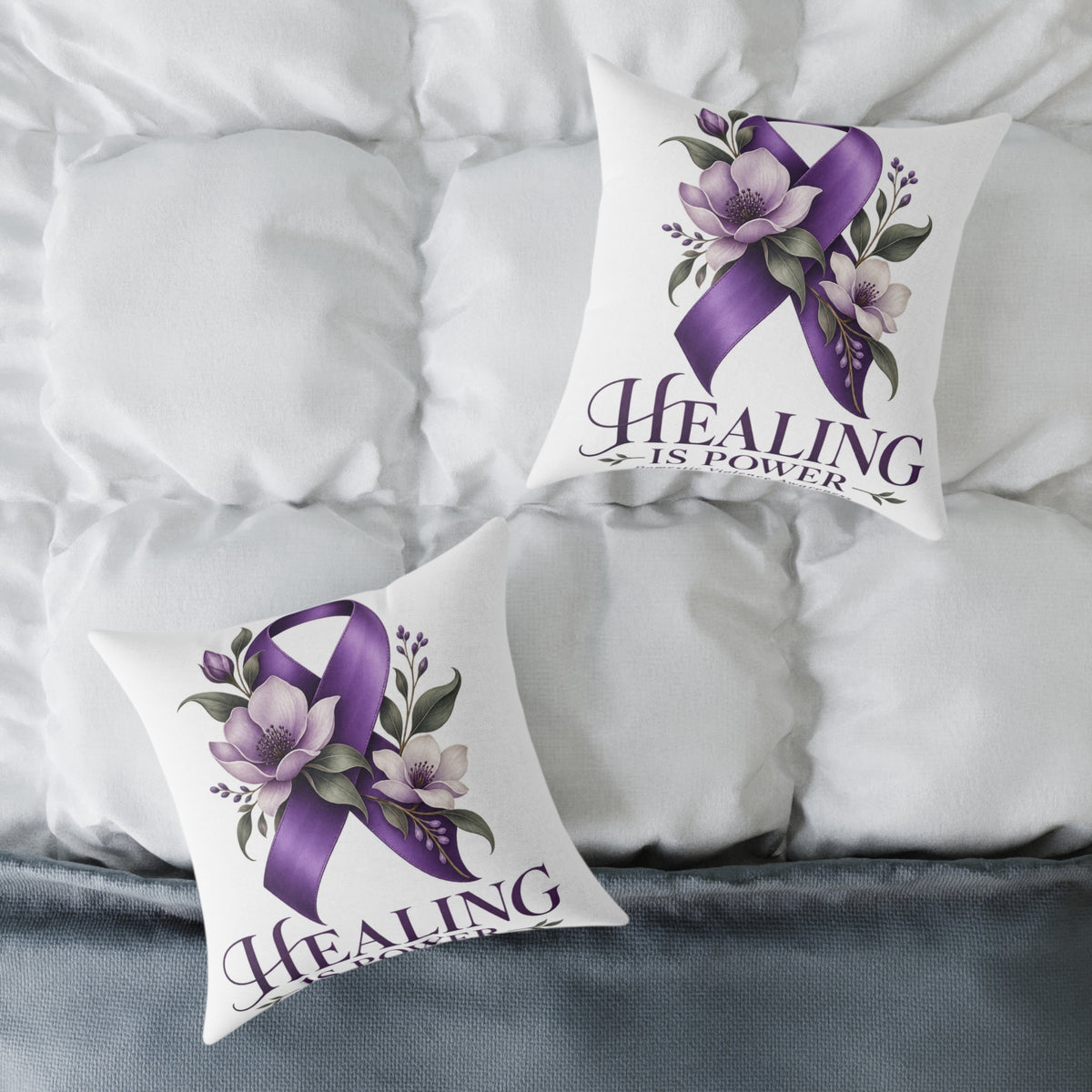 Healing Purple Domestic Violence Awareness Ribbon Pillow — Floral Support Decorative Throw