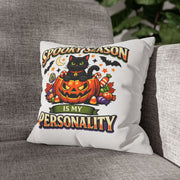 Halloween Pillowcase — "Spooky Season Is My Personality" Black Cat Pumpkin Decorative Pillow