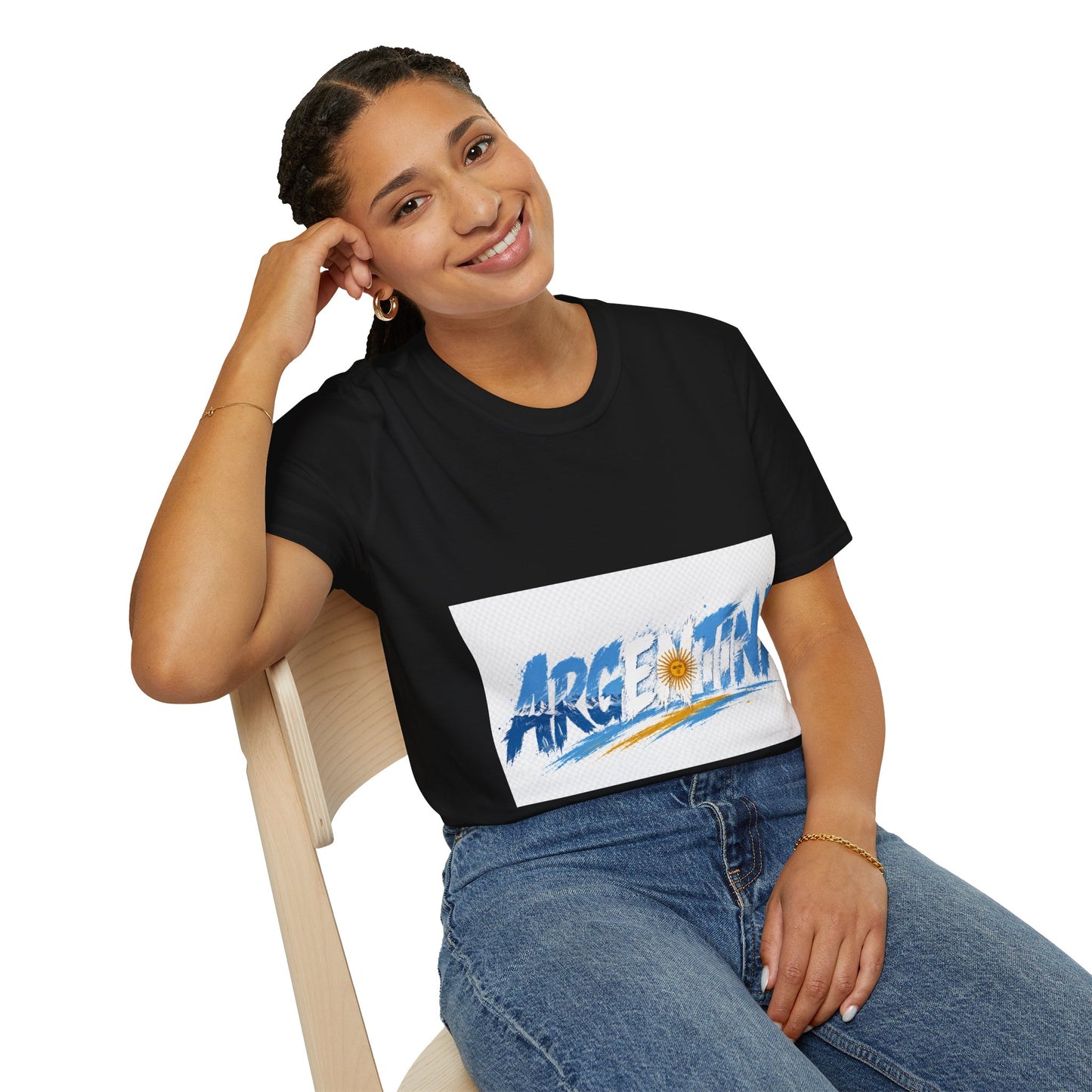 Argentina Graphic T-Shirt — Argentina Typography Tee with Sun & Flag Colors