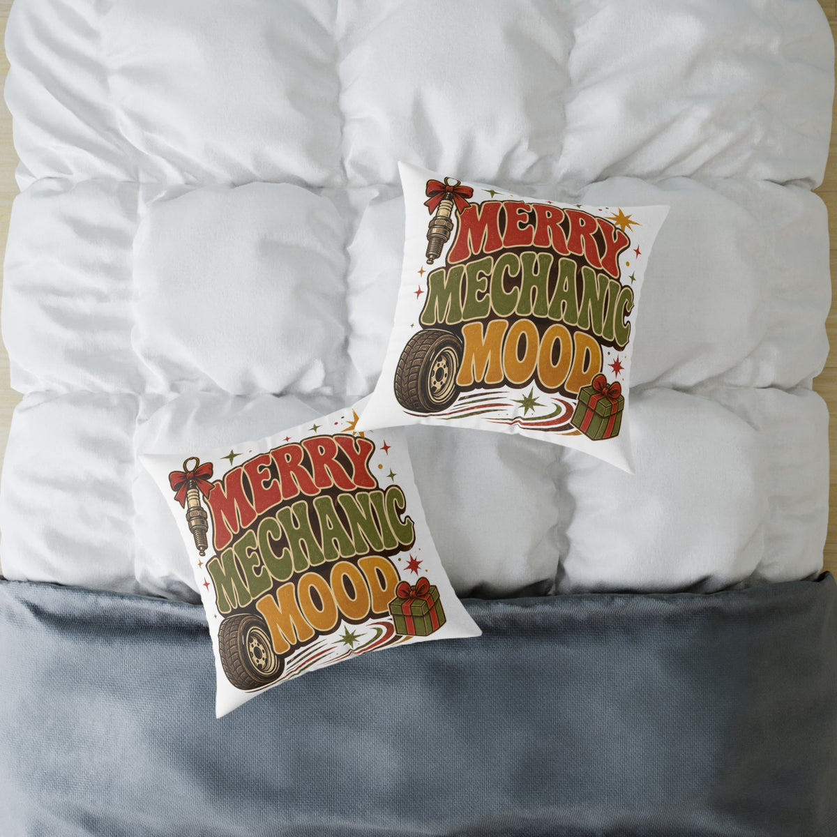 Modern Day Christmas Merry Mechanic Mood Pillow - Christmas Car Mechanic Holiday Throw Pillow