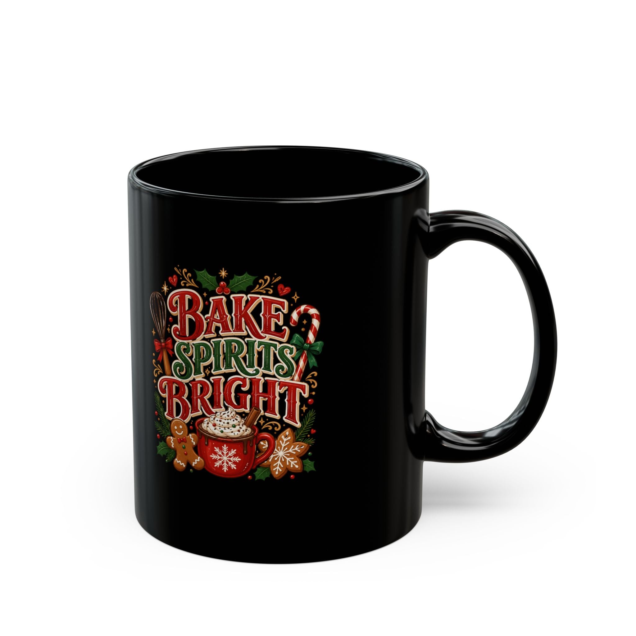 Bake Spirits Bright Christmas Mug — Festive Holiday Cocoa & Gingerbread Coffee Cup