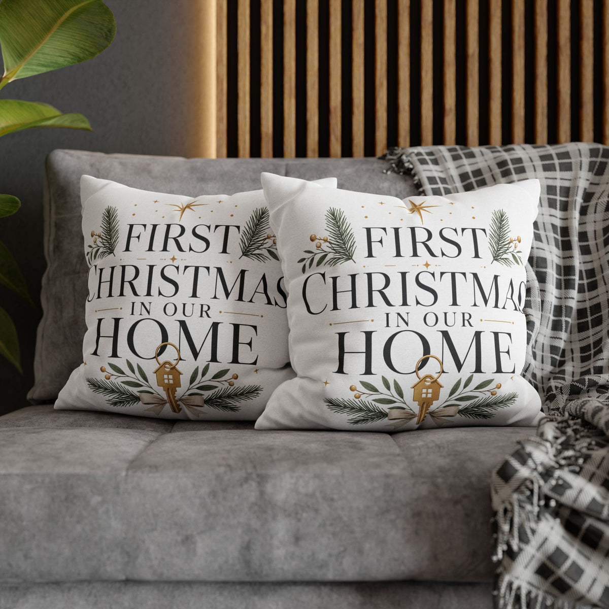 First Christmas In Our Home Pillowcase — Holiday Decorative Throw Pillow Cover