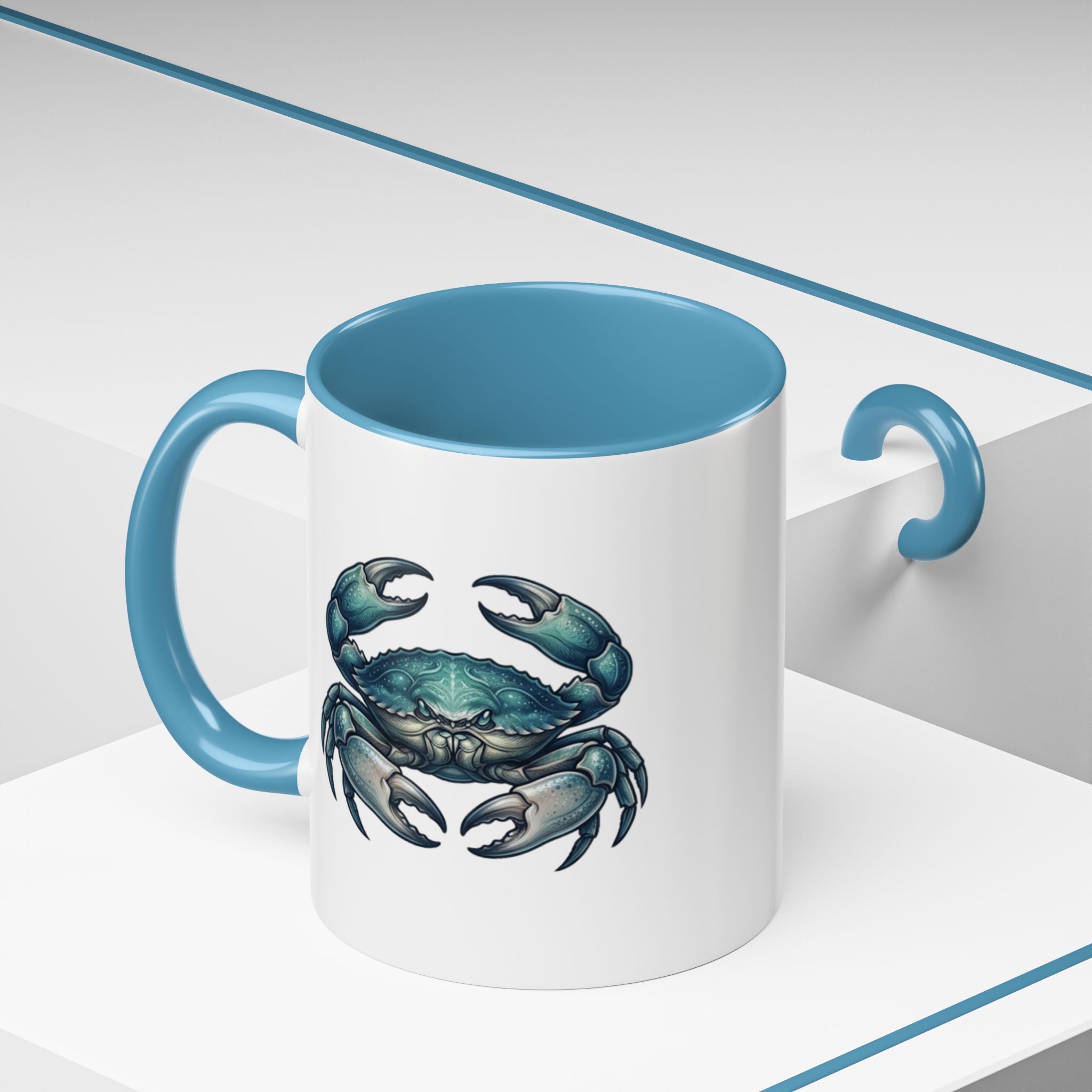 Crab Accent Coffee Mug – Blue Coastal Crab Artwork