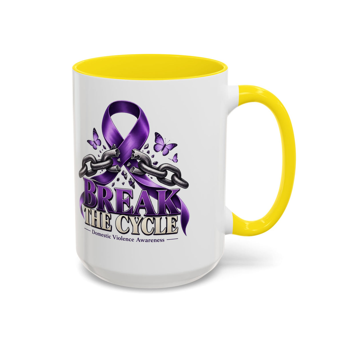 Break the Cycle Coffee Mug – Domestic Violence Awareness Purple Ribbon (11/15oz)