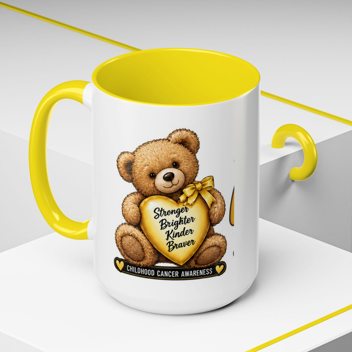 Gold Ribbon Teddy Bear Childhood Cancer Awareness Accent Mug (11/15oz)