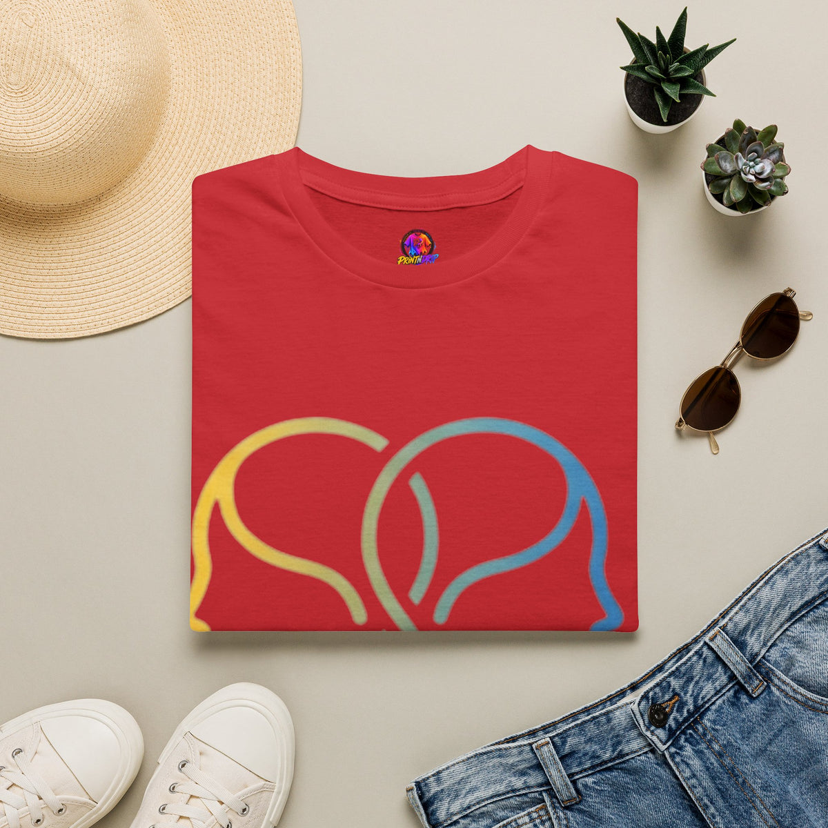 Twin Profile Line Art T‑Shirt — Gradient Sisterhood Outline Tee