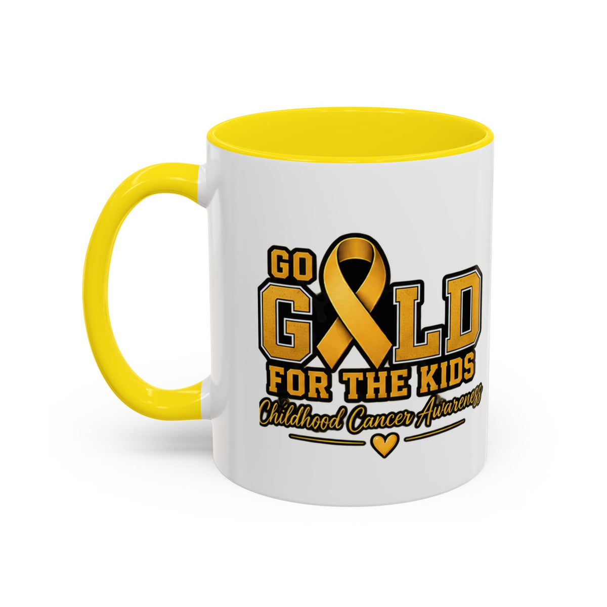Gold For The Kids Coffee Mug — Childhood Cancer Awareness Accent Mug (11/15oz)