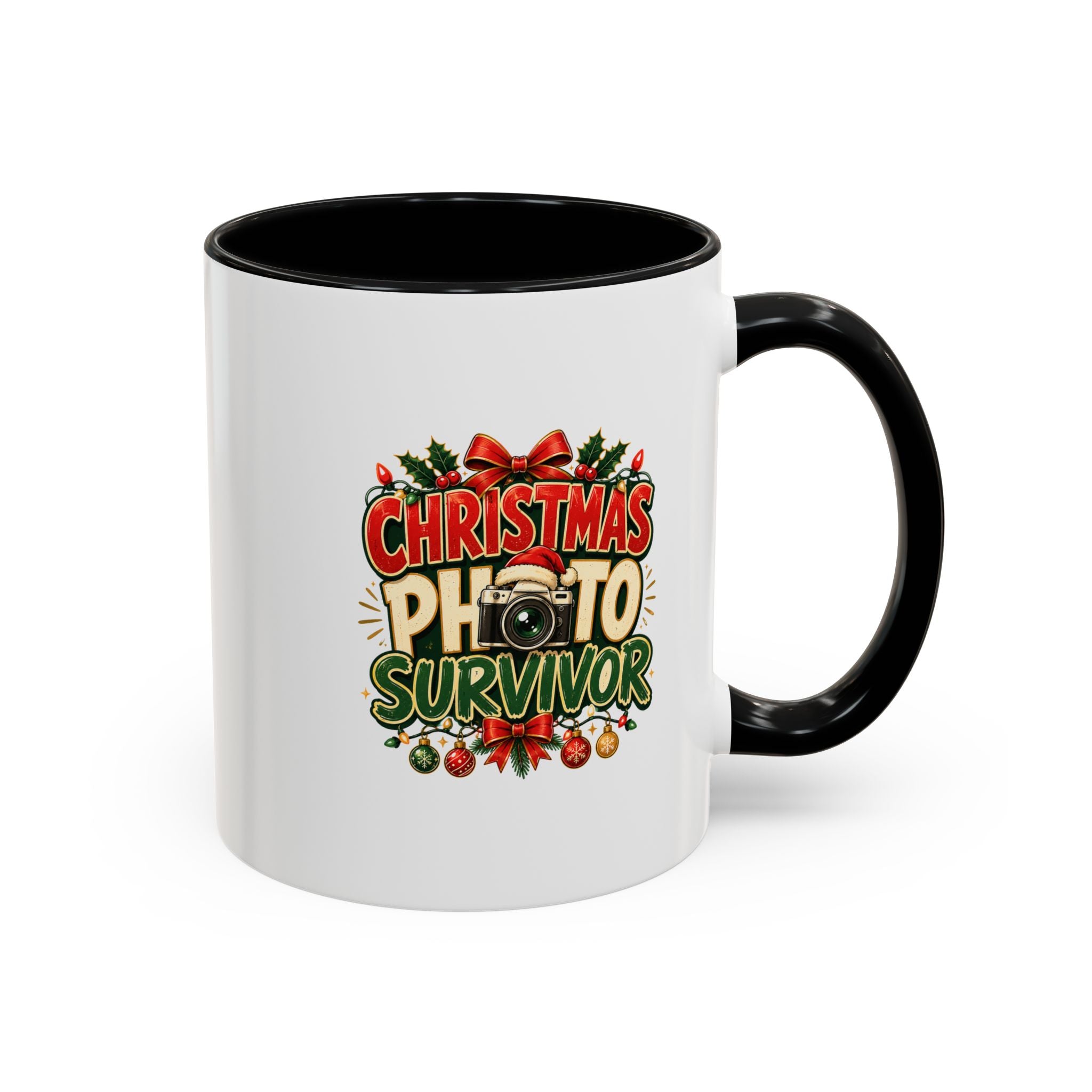 Christmas Photo Survivor Accent Coffee Mug — Holiday Photographer Gift