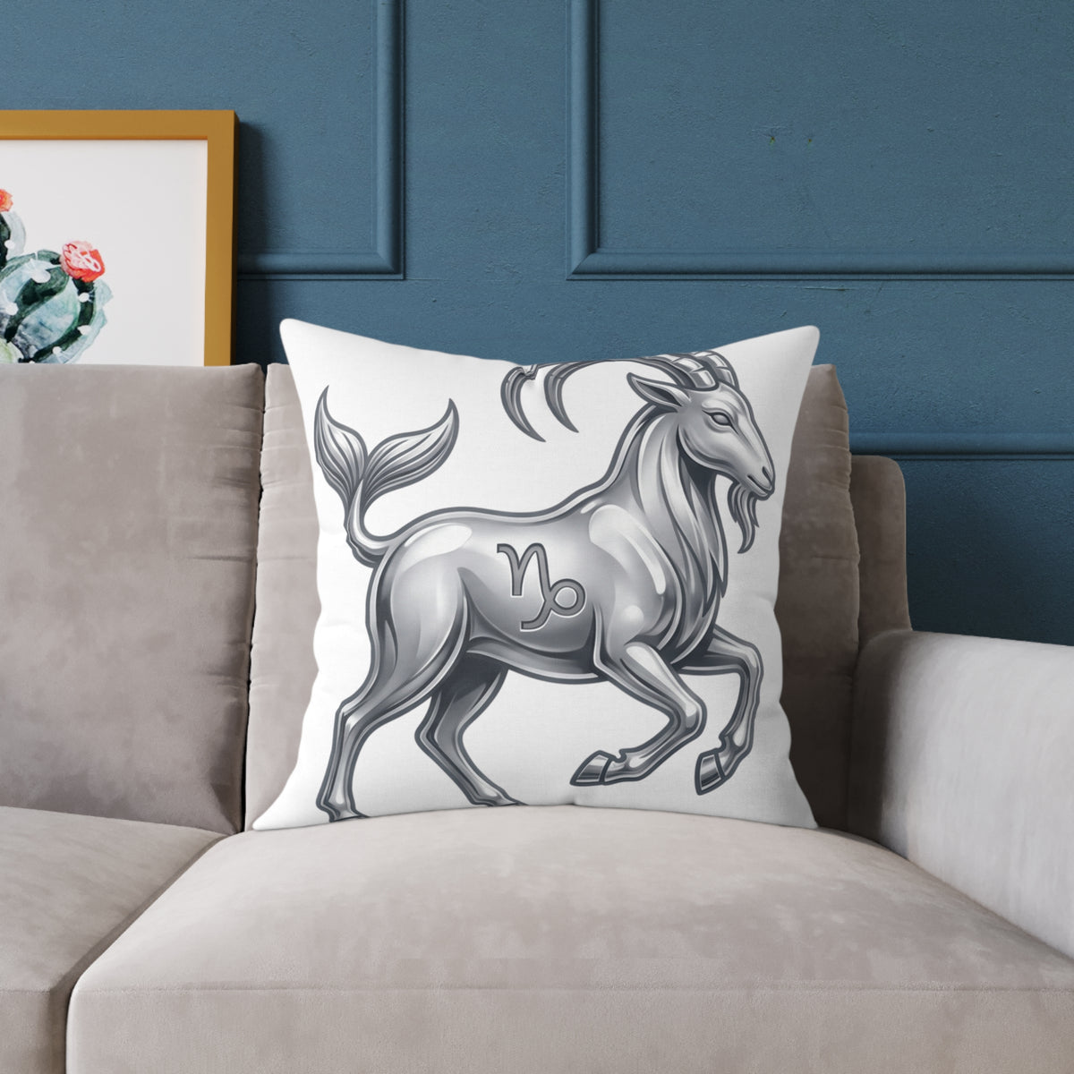 Capricorn Zodiac Pillow — Silver Goat Astrology Throw Pillow