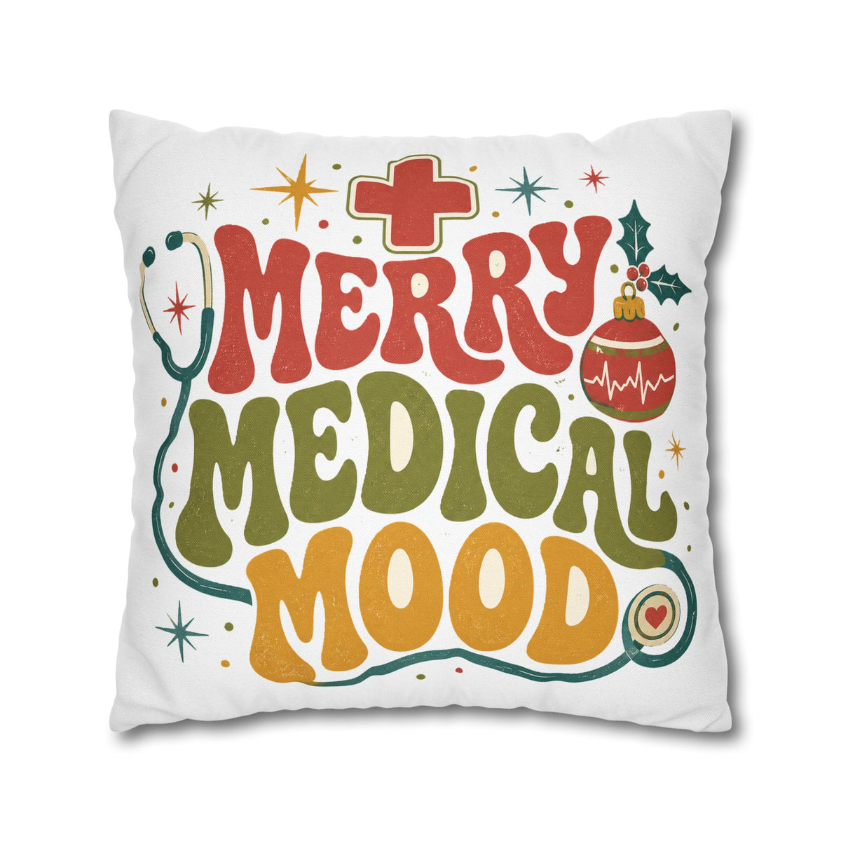 Merry Medical Mood Pillowcase Modern Day Christmas  - Festive Nurse & Doctor Holiday Throw Pillowcase