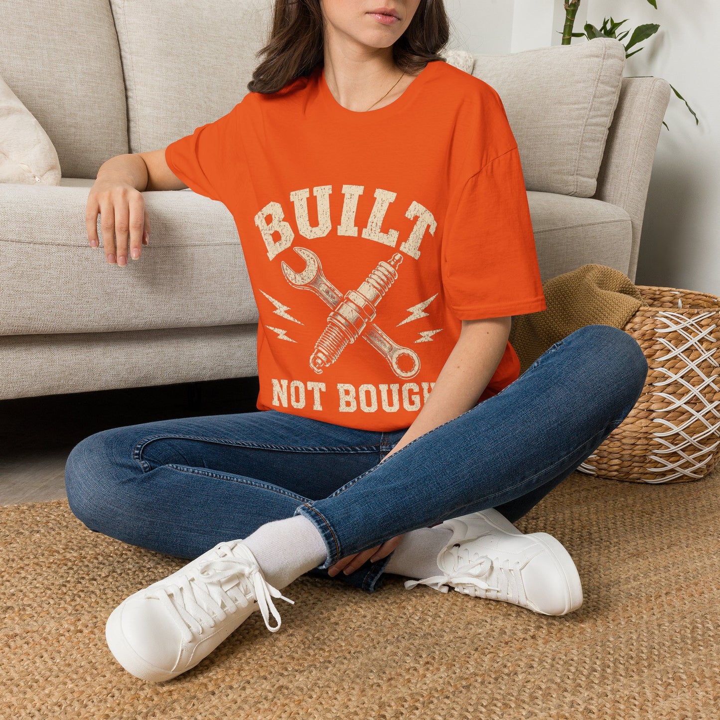 Built Not Bought T-Shirt — Mechanic Wrench & Spark Plug Vintage Tee