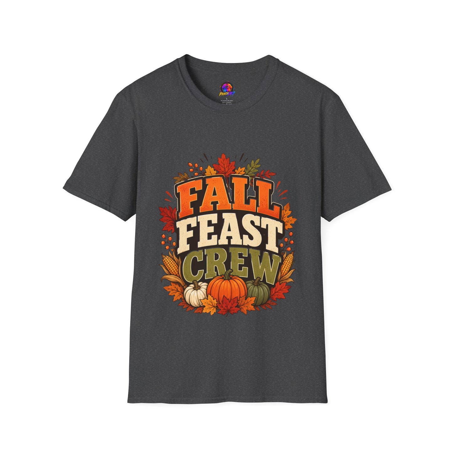 Fall Feast Crew T-Shirt — Thanksgiving Pumpkin & Leaves Graphic Tee