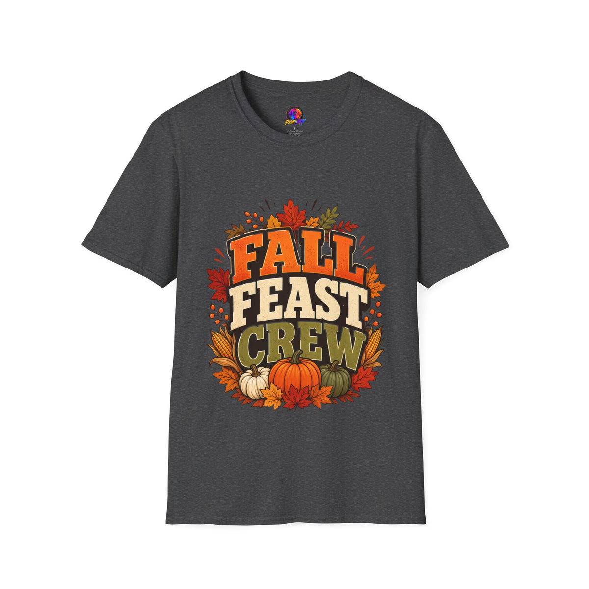 Thanksgiving T-Shirt Fall Feast Crew T-Shirt — Thanksgiving Pumpkin & Leaves Graphic Tee