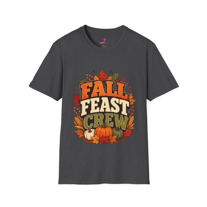 Fall Feast Crew T-Shirt — Thanksgiving Pumpkin & Leaves Graphic Tee