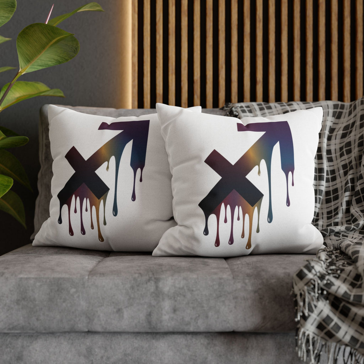 Sagittarius Dripping Arrow Logo Pillowcase — Modern Graphic Accent Pillow