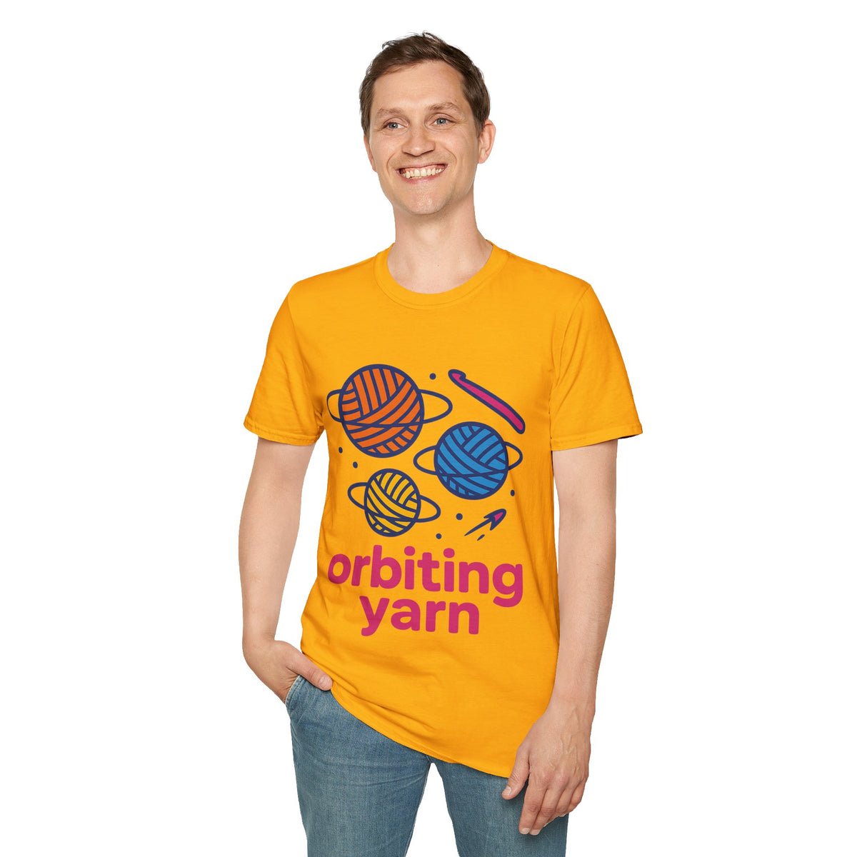 "Orbiting Yarn" Space Galaxy Crochet Graphic Tee - Funny Knitting Crafter White T-Shirt - Trending Now - September 2026