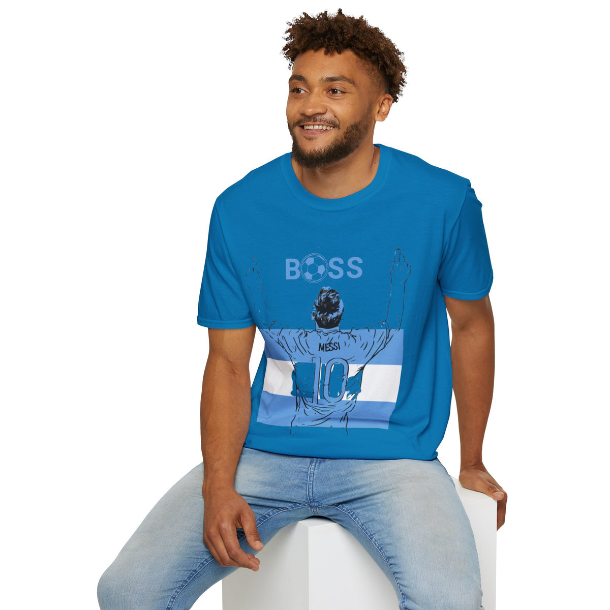 Soccer Boss T‑Shirt — 'BOSS' Striped Football Player Graphic Tee