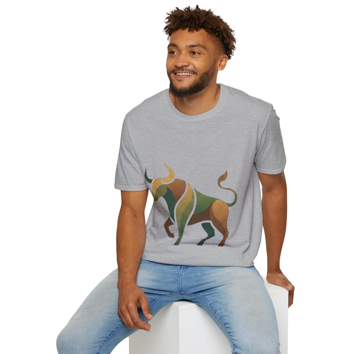 Bull Graphic T-Shirt — Earth Tone Geometric Taurus Design