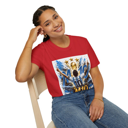 Argentna  Soccer M10 Champion T-Shirt — Gold Trophy & Stars Football Fan Tee