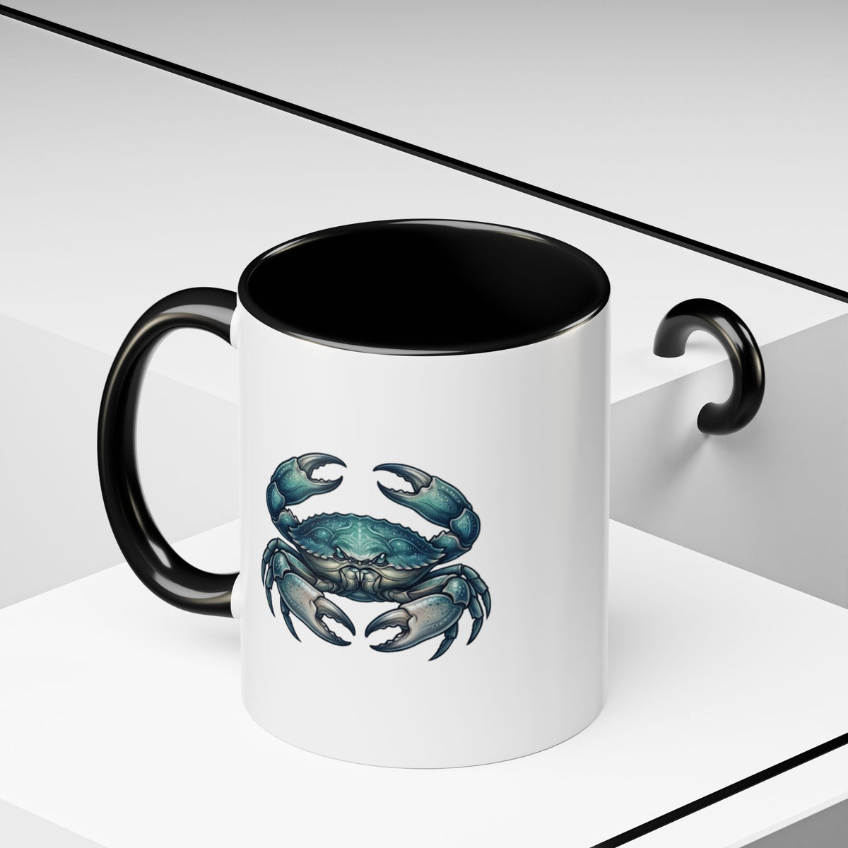 Cancer Zodiac Blue Crab Accent Coffee Mug — Nautical Beach Home Decor Gift