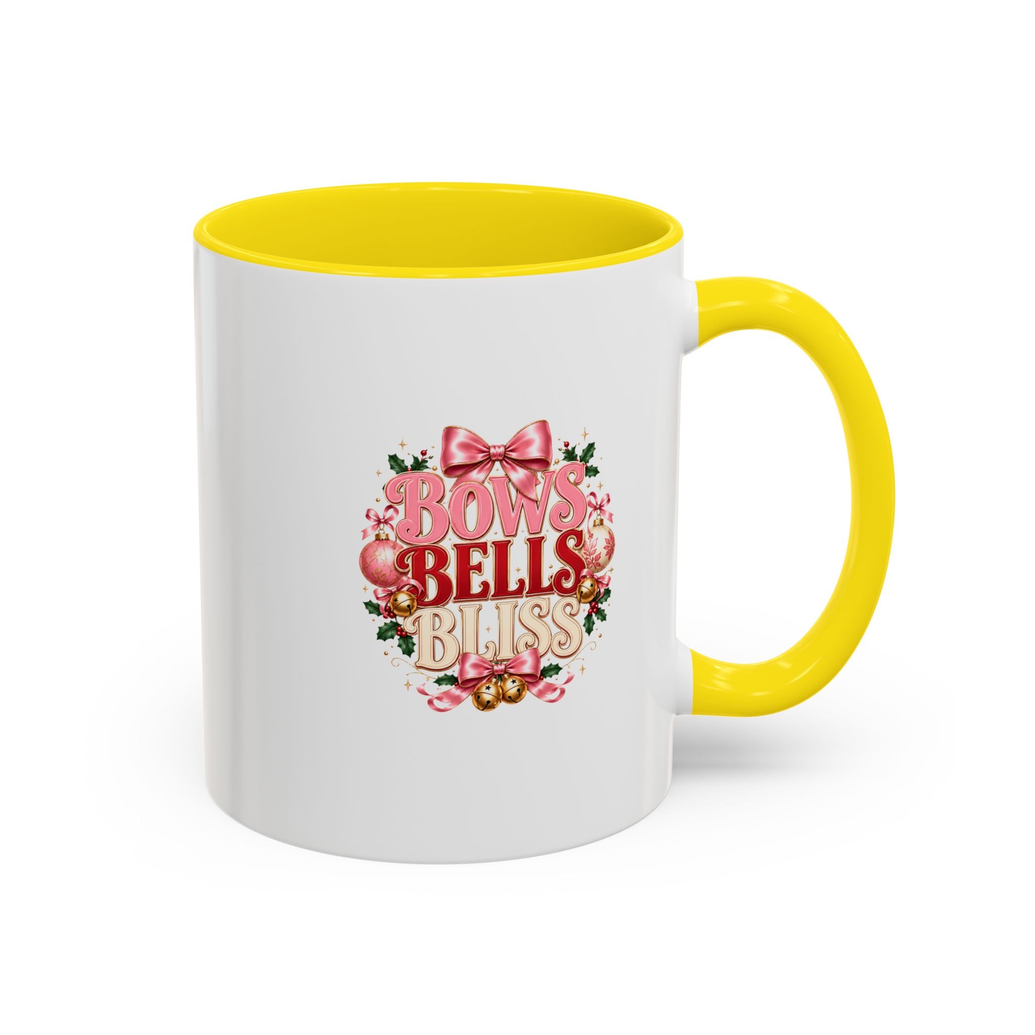 Bows Bells Bliss Holiday Accent Coffee Mug — Festive Pink Christmas Design