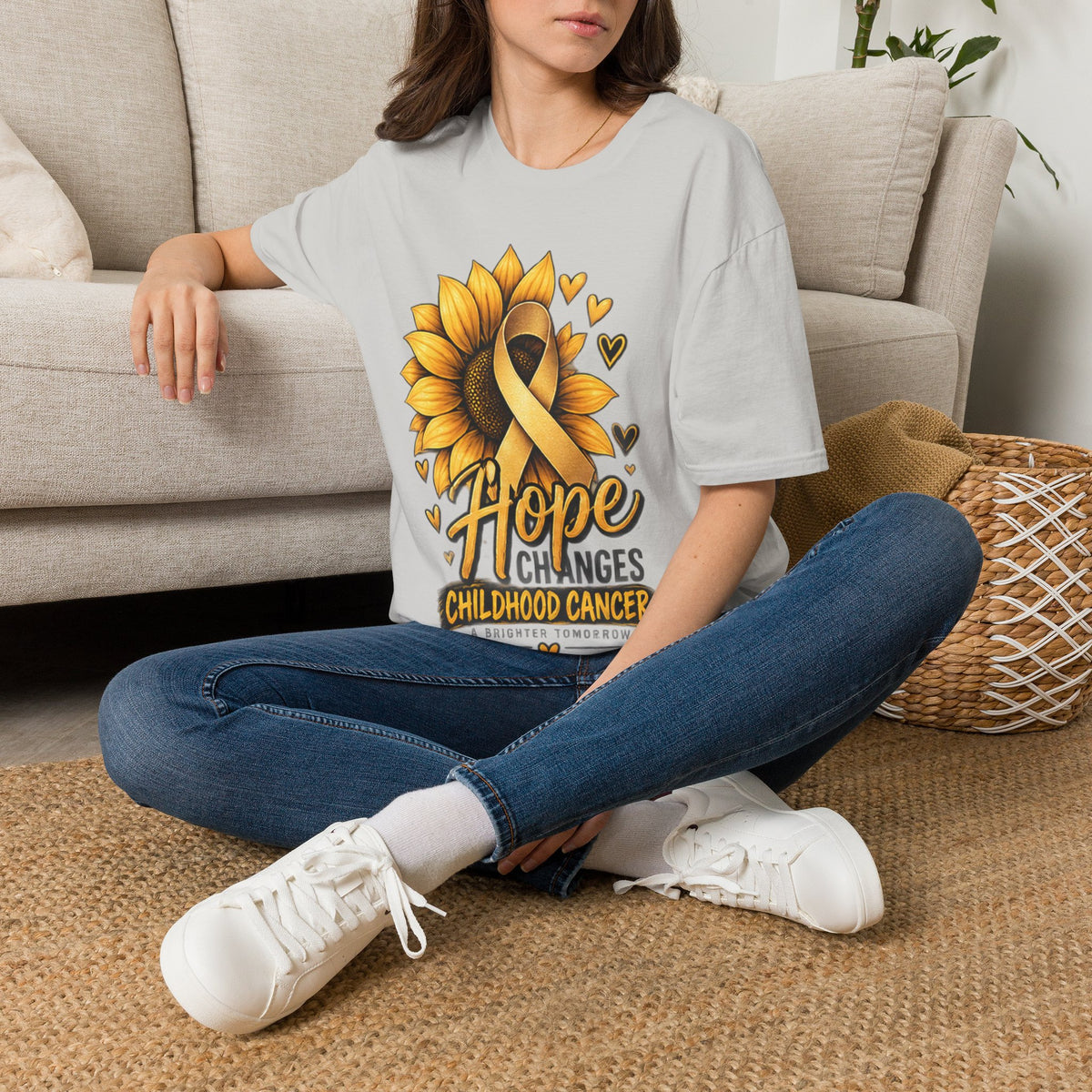 Childhood Cancer Awareness T-Shirt — "Hope Changes Lives" Sunflower Ribbon
