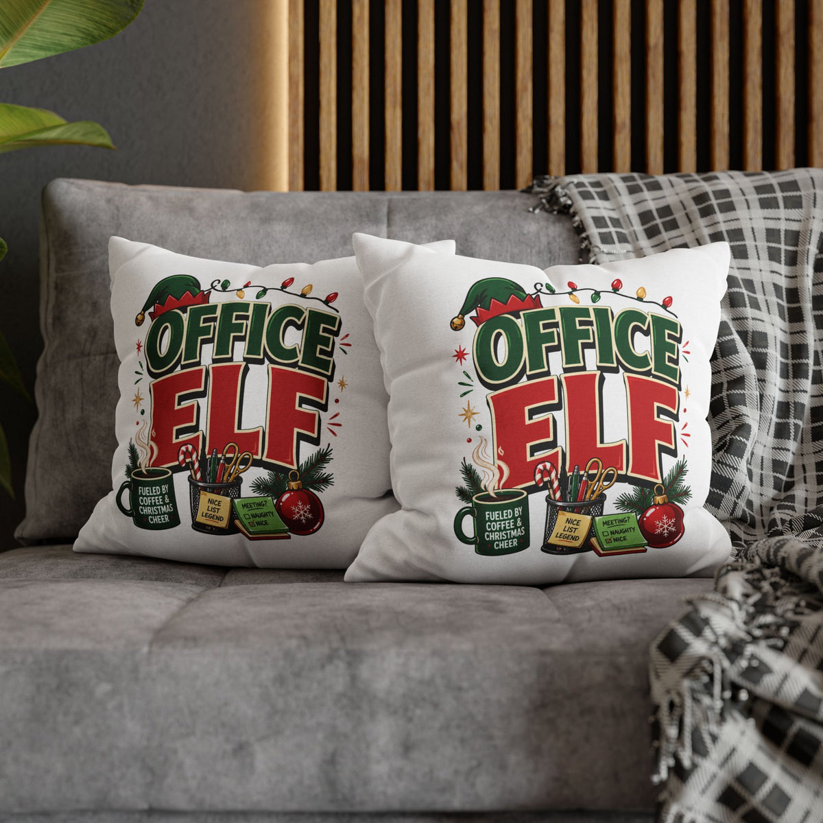 Office Elf Christmas Pillowcase — Festive Holiday Decorative Throw Pillow Cover