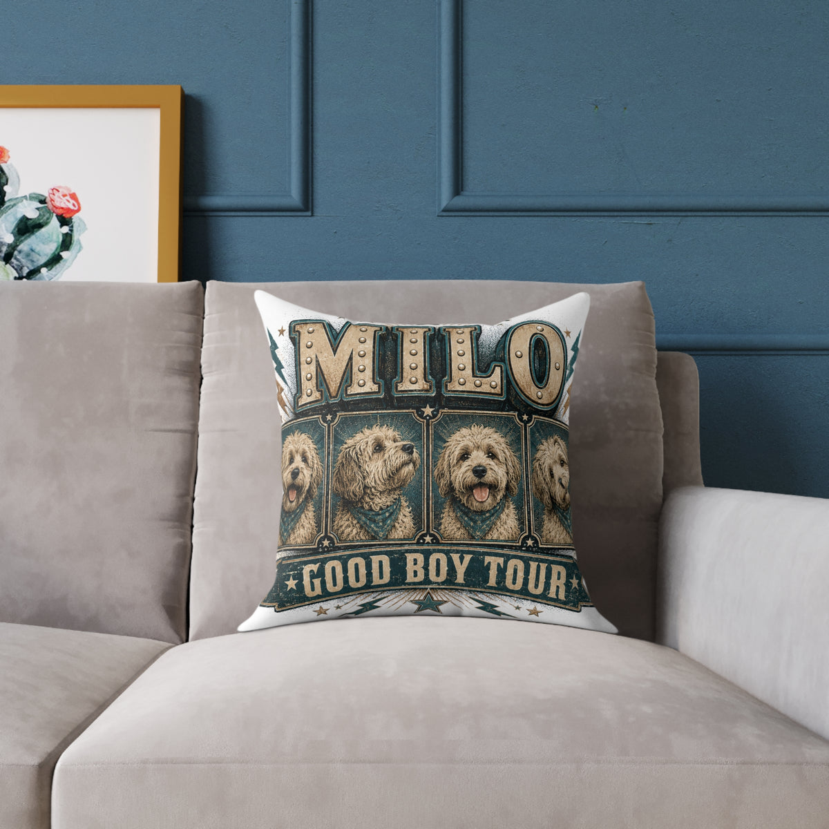 Milo "Good Boy Tour" Square Throw Pillow  Milo Bailey Dog Dad Mom